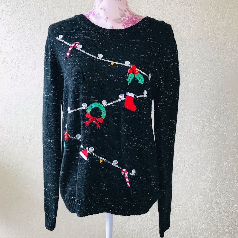Ugly Holliday Christmas garland metallic sweater